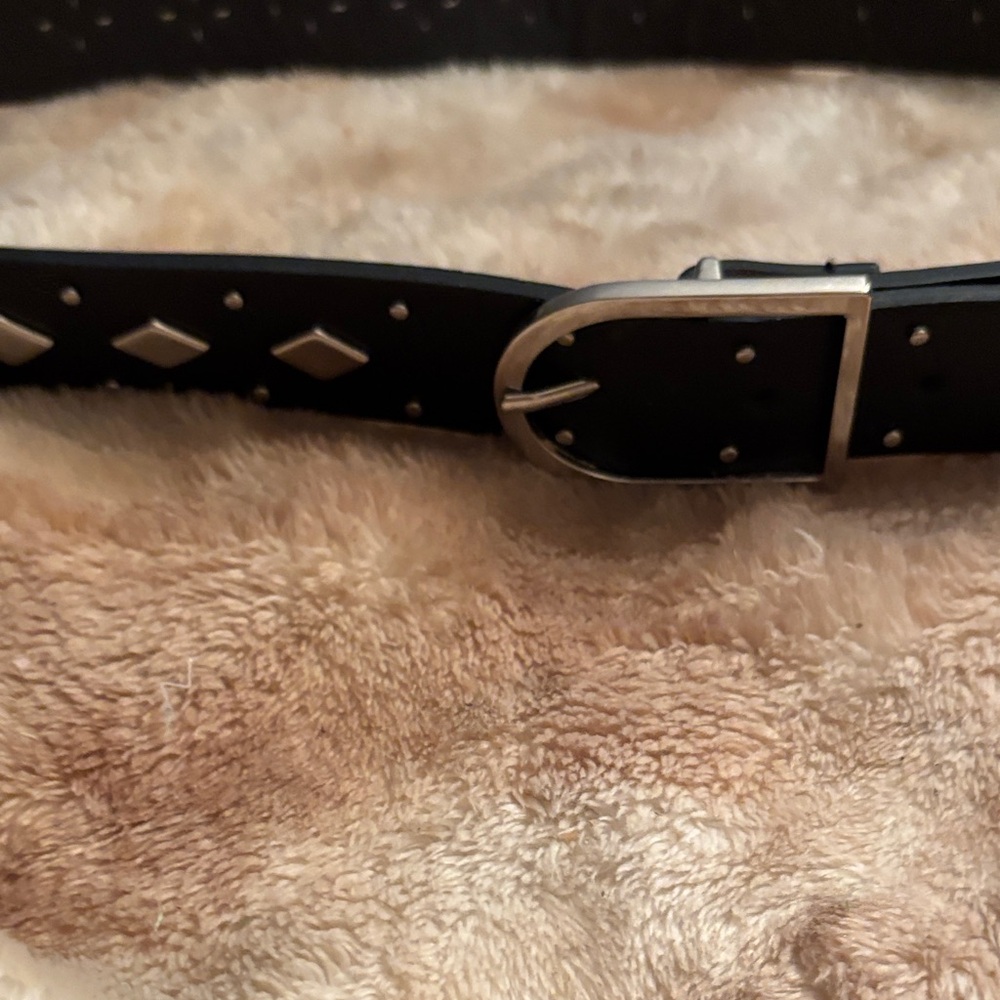 Black Studded faux Leather Belt with Silver Buckle 42” 35 to 39”